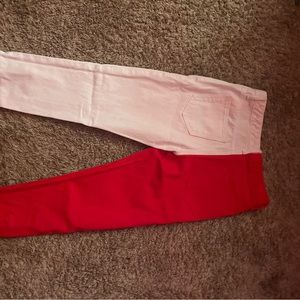 white and red jeans